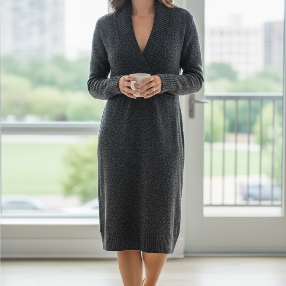 Athleta Black and White Long Sleeve Knit Dress